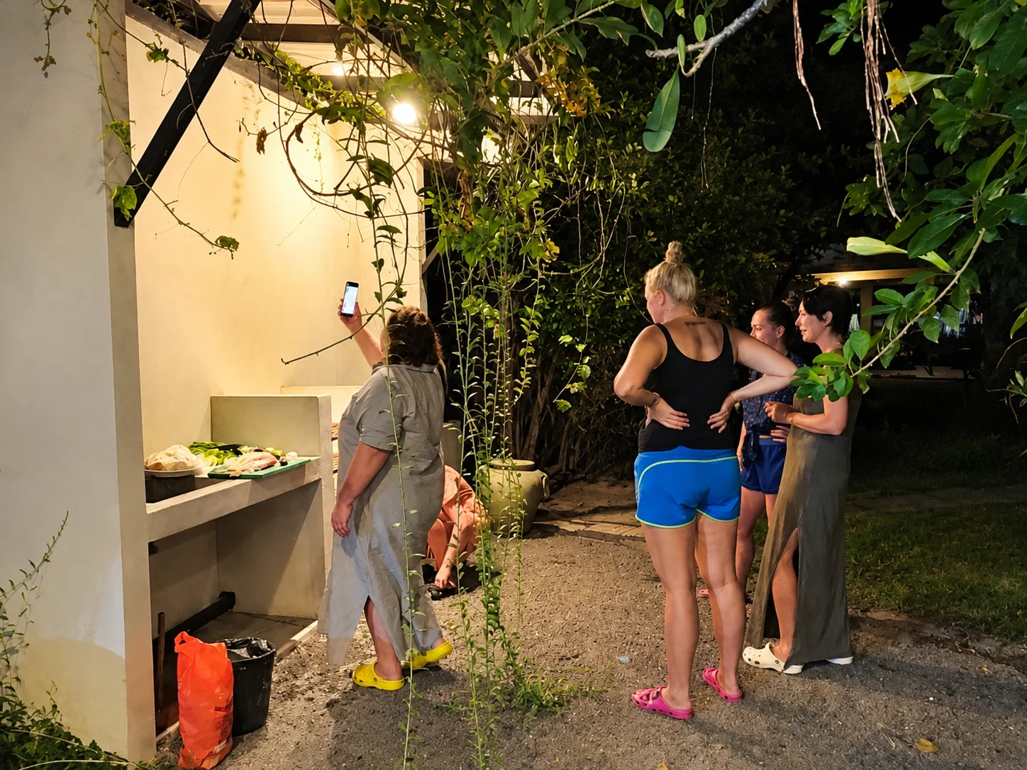 Night Barbecue Gathering Under Warm Lights