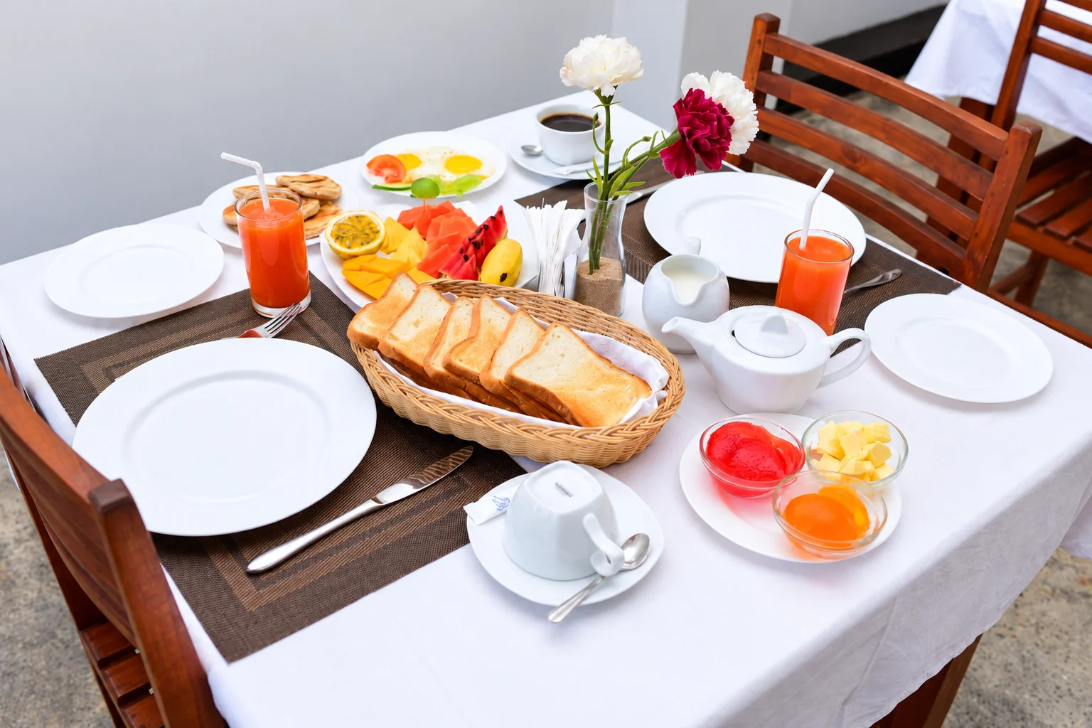 Warm Hotel Breakfast with Toast and Fruit